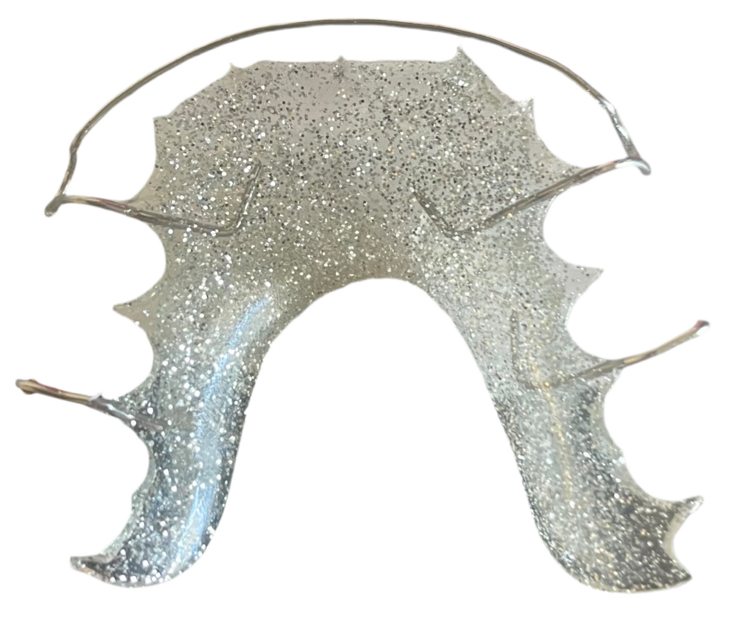 "Personalized Hawley retainer with silver acrylic"