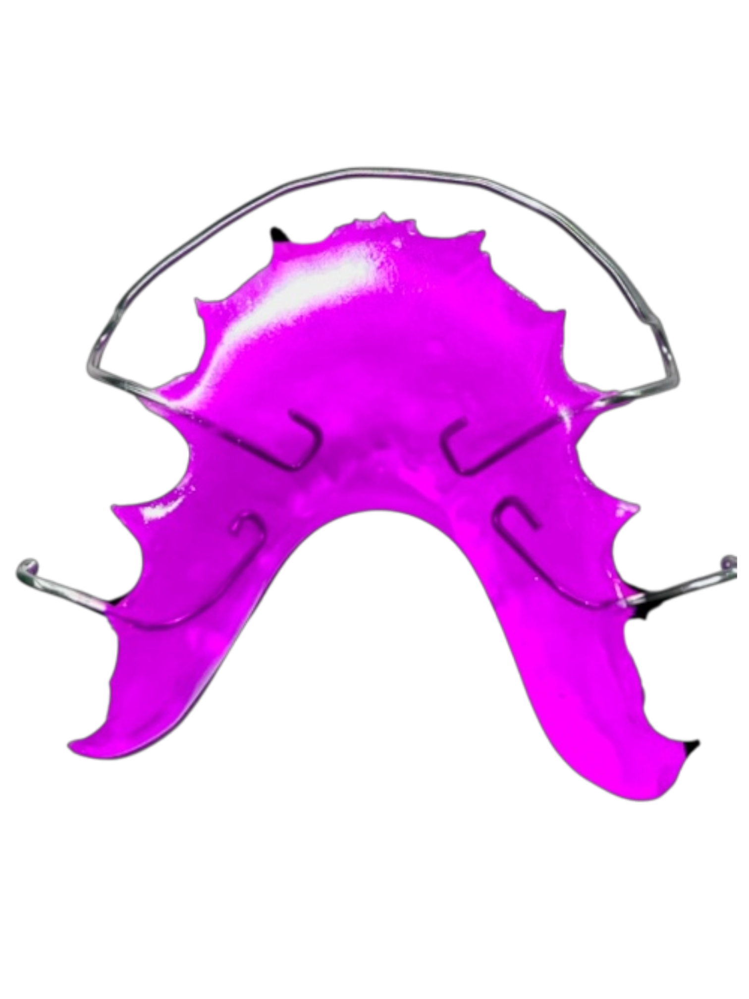 Pink mouthguard with metal on a white background