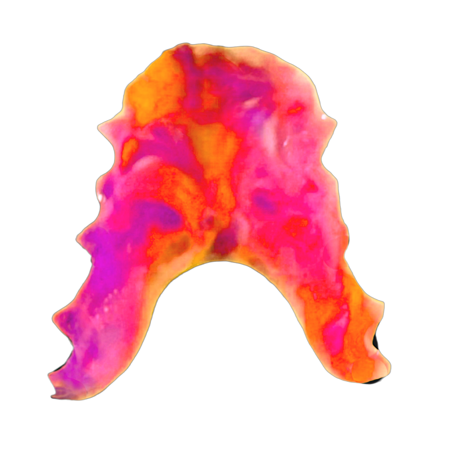 Colorful abstract object with pink and orange hues on a white background