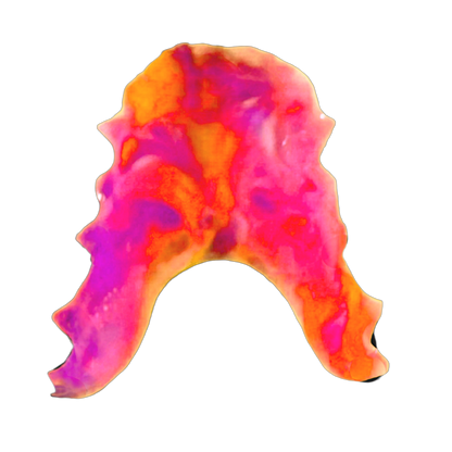 Colorful abstract object with pink and orange hues on a white background