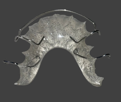 "Close-up of stainless steel wire on Hawley retainer"
